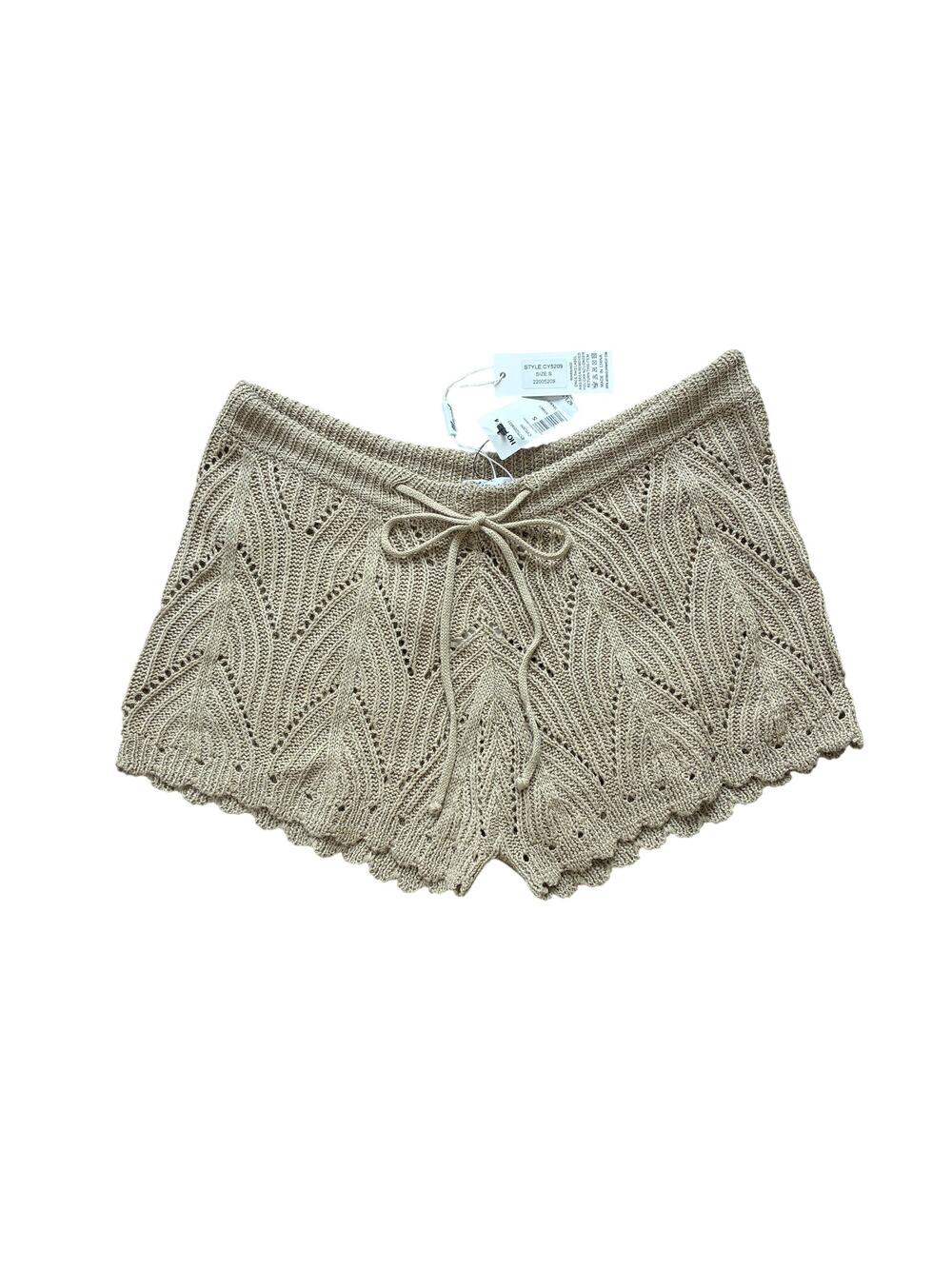 Crochet Tan Cover Up Shorts Hollow Out Tie Front Hot Shorts Size S